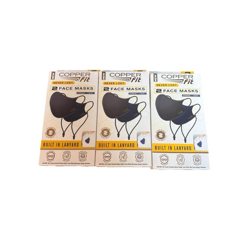 Copper Fit Face Unisex Masks 2Pk Lot of 3 boxes Charcoal Blue NIB